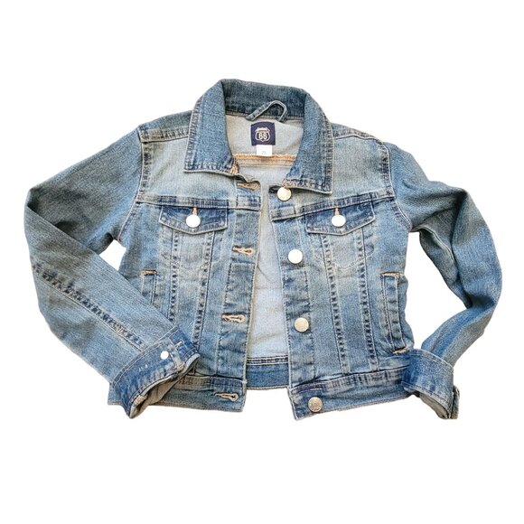 Kids Route 66 Denim Jacket Size Small Medium Wash Cotton Blend Jj3525 - Picture 2 of 6